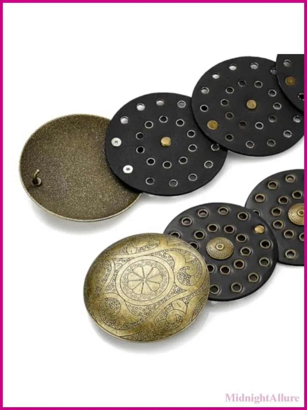Wide Disc Belt PU Leather Hollow Out Round Western Waist Belt